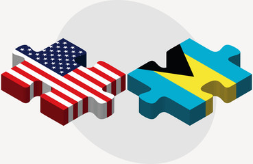 USA and Bahamas Flags in puzzle
