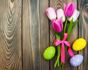 Pink tulips and easter eggs