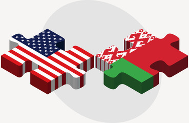 USA and Belarus Flags in puzzle