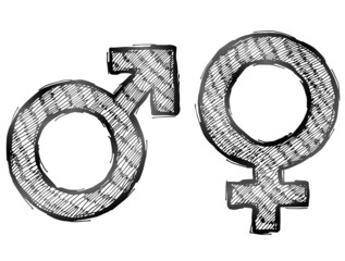 Hand drawn sketch of gender symbols with light hatching