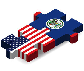 USA and Belize Flags in puzzle