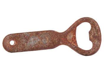 The Rusty bottle opener on white background