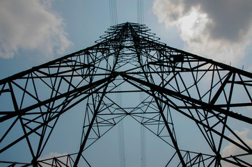 electricity high voltage pole and sky