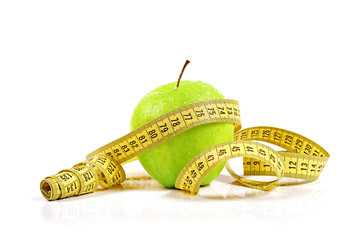 lose weight concept, apple with measuring tape