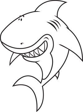 Happy,silly looking shark coloring book illustration