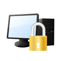 Protected computer icon. Vector illustration