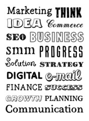 Hand drawn words lettering: business, comunication, creative concept