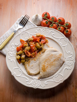 escalope with eggplants and tomatoes