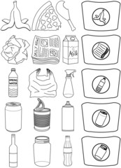 Food Bottles Cans Paper Trash Recycle Pack Lineart - 80524647