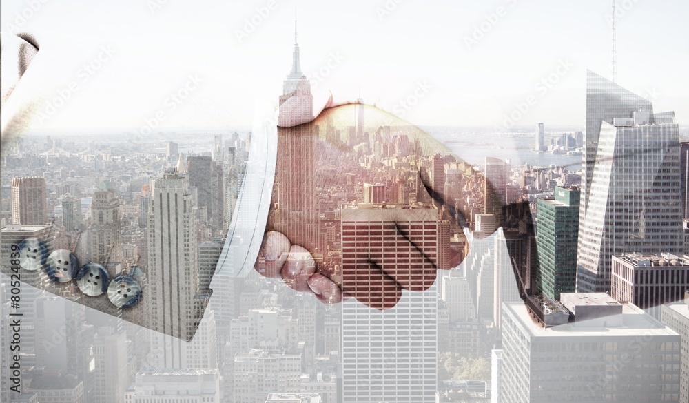 Aufkleber composite image of side view of business peoples hands shaking