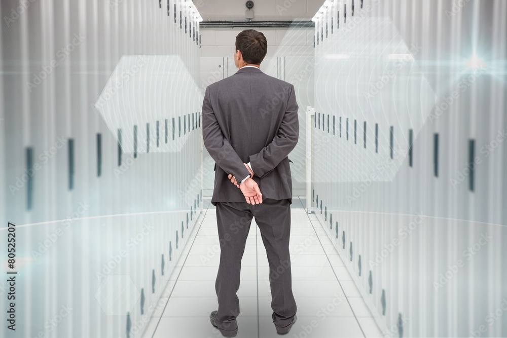 Poster Composite image of rear view of classy businessman posing