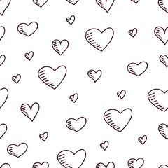 Cute hand-drawn seamless pattern with hearts.