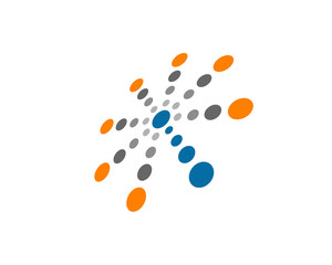 colorful centered rotating various dots simulating signal connection