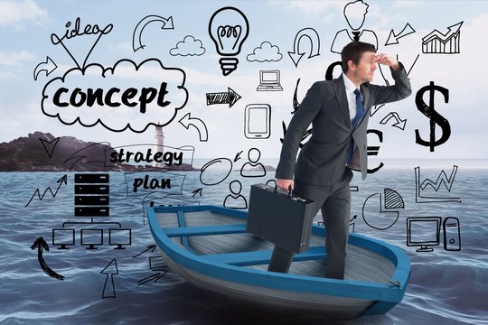 Composite image of businessman in boat - Powered by Adobe