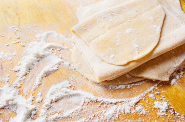 homemade pasta dough is being processed