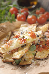 Pizza with cherry tomatoes and cheese