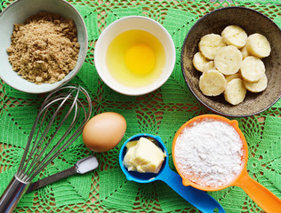 Ingredients for baking banana cake