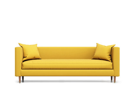 Isolated contemporary yellow sofa with cushions