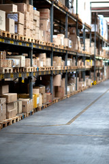 Warehouse, boxes, shelf, aisle