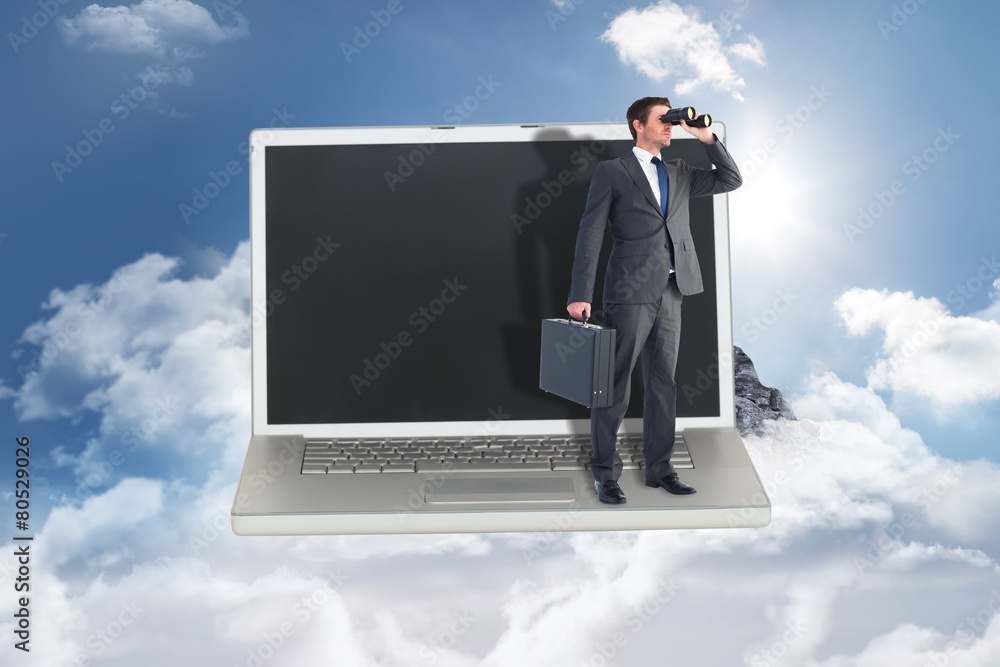 Poster composite image of businessman looking through binoculars
