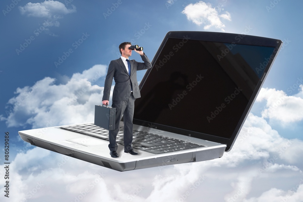 Poster composite image of businessman looking through binoculars