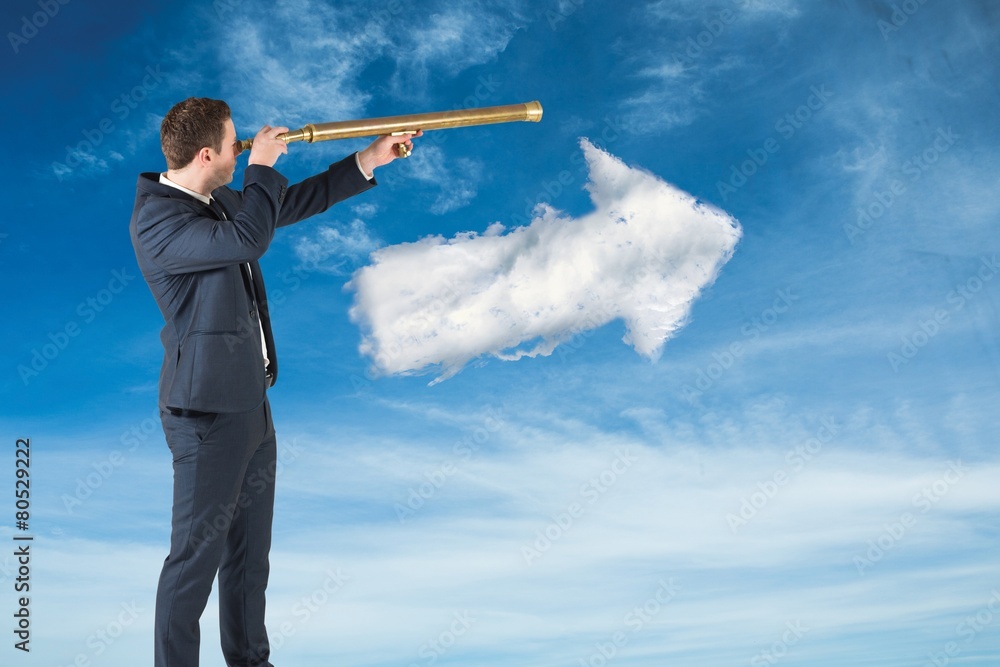 Poster composite image of businessman looking through telescope
