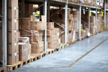 Warehouse, boxes, shelf, aisle