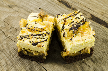 Cake on wooden table