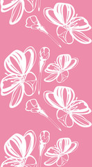 Stylized blooming cherry. Seamless pink background