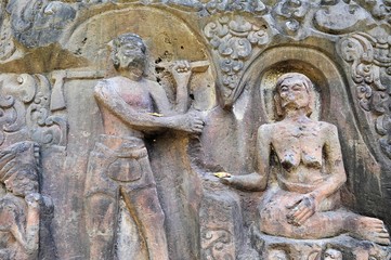 Yeh Pulu famous carved murals, Ubud, Bali, Indonesia