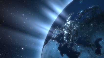 Globe. 3D. Blue glowing Earth crop [Europe]