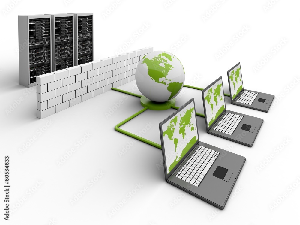 Poster computer network. 3d. computer network