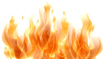 Deurstickers Vuur. 3D. Vuurvlammen op wit © BillionPhotos.com