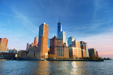Fototapeta premium Sunset dusk view of the Battery City