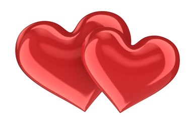 Heart Shape. 3D. Two Red Glass Hearts