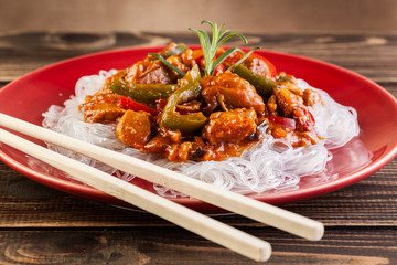 Chinese chicken with rice noodles