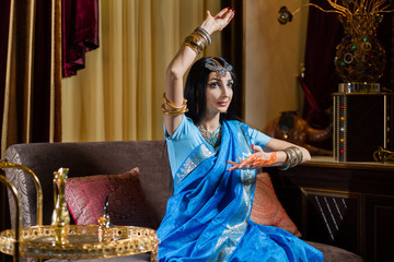 Caucasian woman in traditional Indian clothing