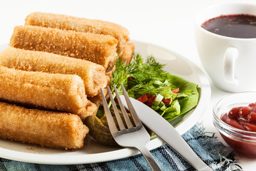 Croquettes with meat and beetroot soup