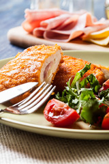 Cutlet Cordon Bleu with salad