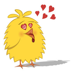 Crazy yellow chicken is in love