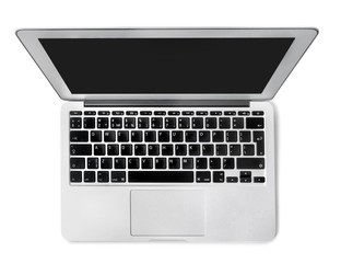 Fototapeta na wymiar Laptop. Top view of modern retina laptop with English keyboard