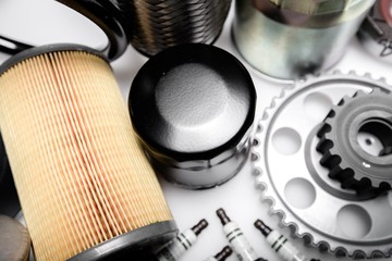 Car. New car parts on a gray background