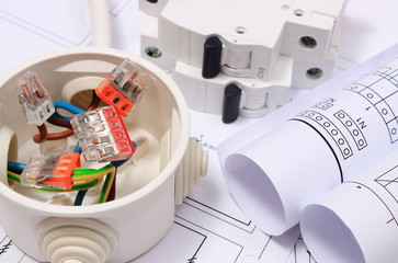 Electrical box, diagrams and electric fuse on drawing