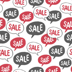 Hand Drawn Speech Bubble with "Sale" Word. Seamless Pattern