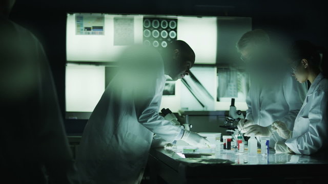 Multi ethnic medical research team working in the lab