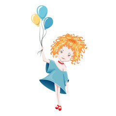 Cute curly girl with balloons