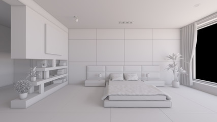 Fototapeta na wymiar Interior rendering of a bedroom without textures