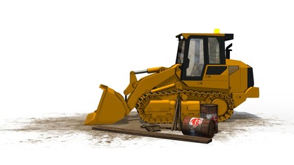 Bulldozer on construction site isolated on white background