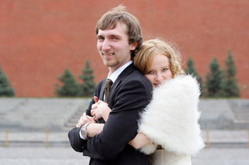 Bride and groom outdoors