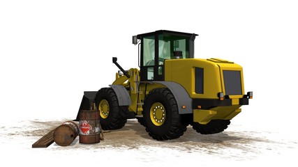 Bulldozer on construction site isolated on white background